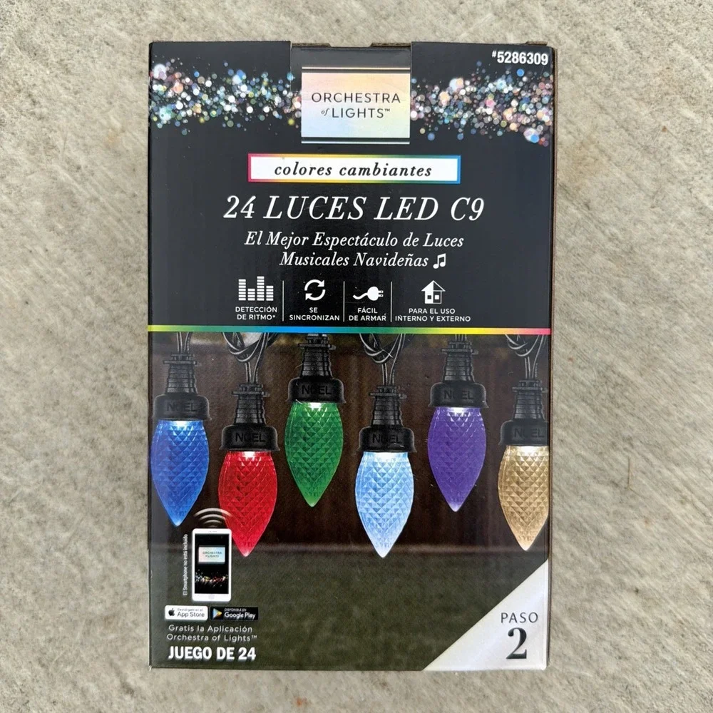 Gemmy Orchestra of Lights Color Changing 24 LED C9 Bulbs Step 2 Musical Show New